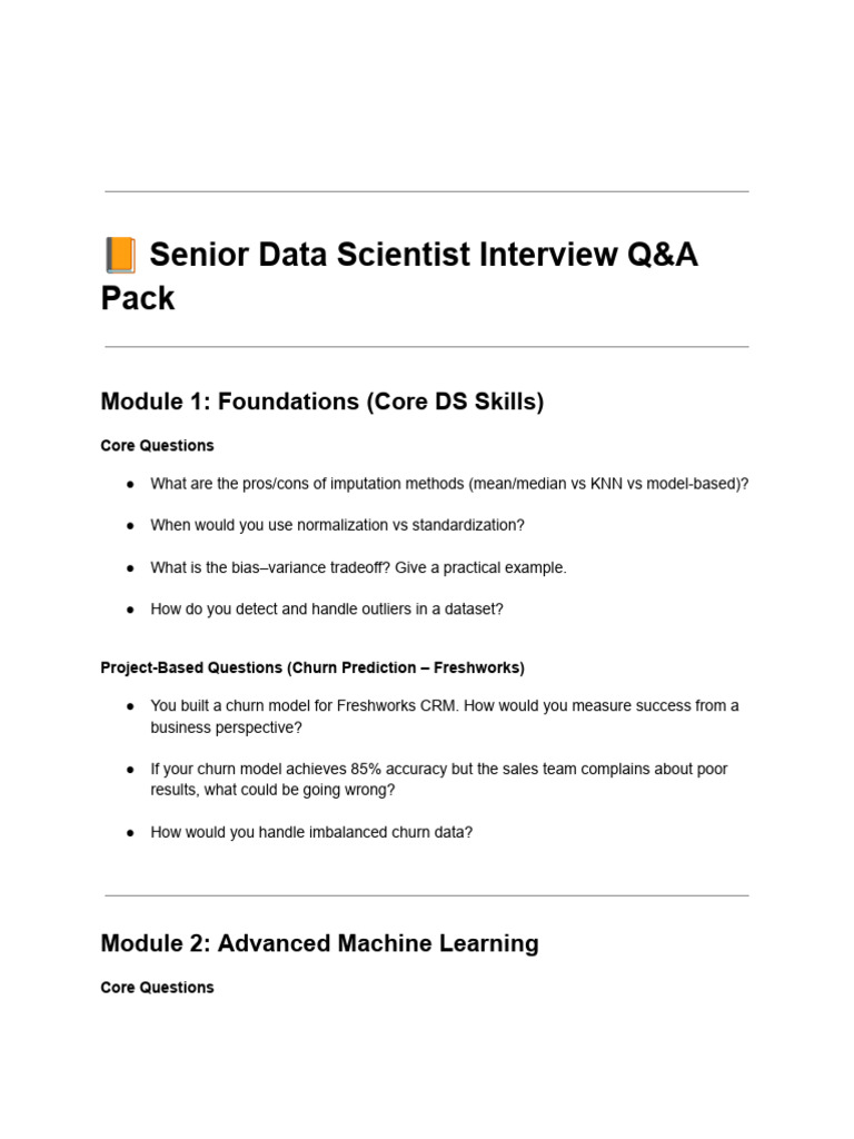 Senior Data Scientist Interview Guide | PDF | Machine Learning ...