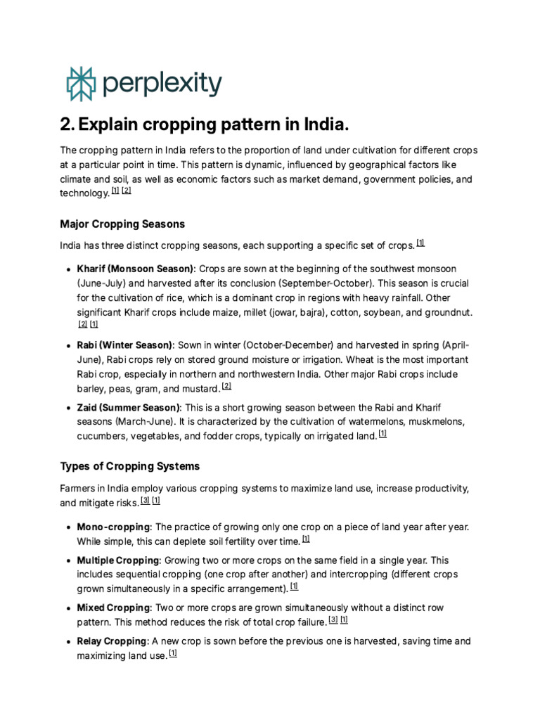 Cropping Patterns in India Explained | PDF | Crops | Agriculture