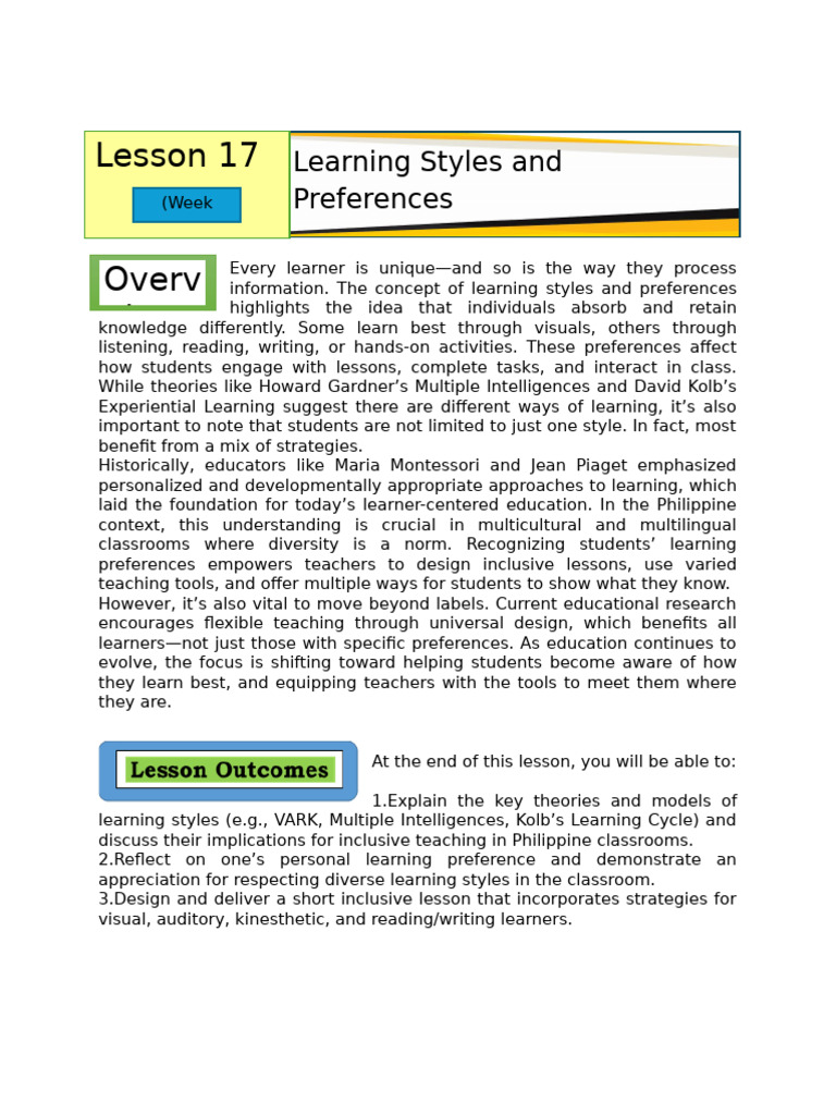 LESSON 17 | PDF | Learning Styles | Learning