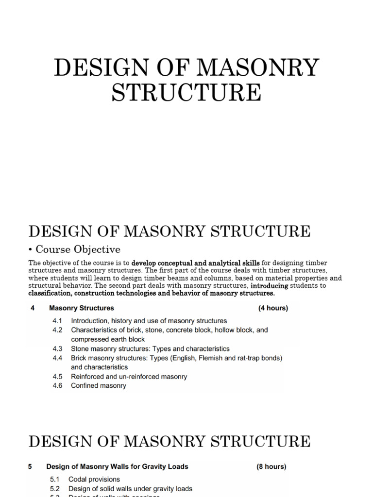 Masonry Structure Design Overview | PDF | Masonry | Brick