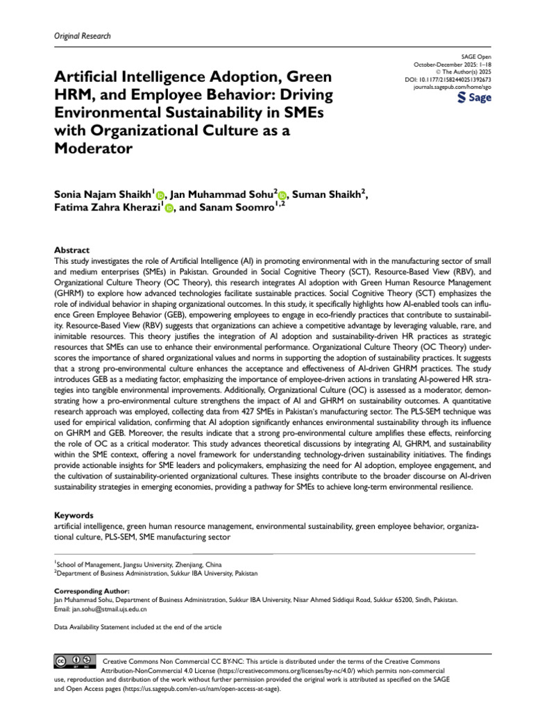 AI and Green HRM in SMEs for Sustainability | PDF | Sustainability ...