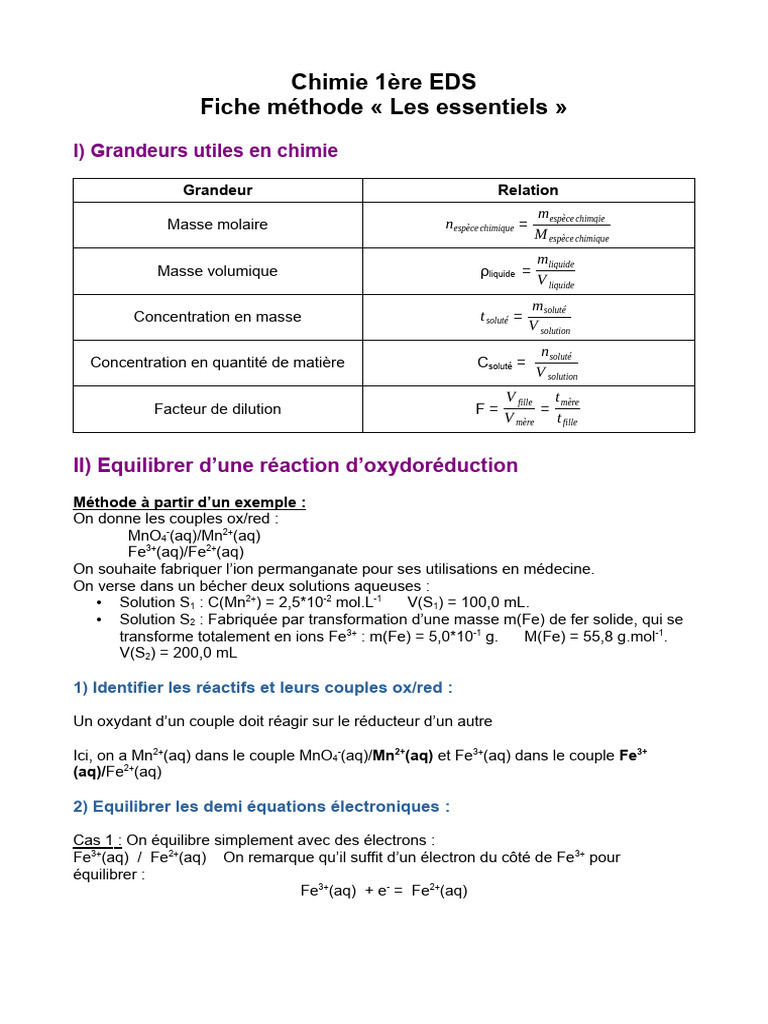 Essentiels de Chimie : Réactions et Calculs | PDF | Réaction d ...