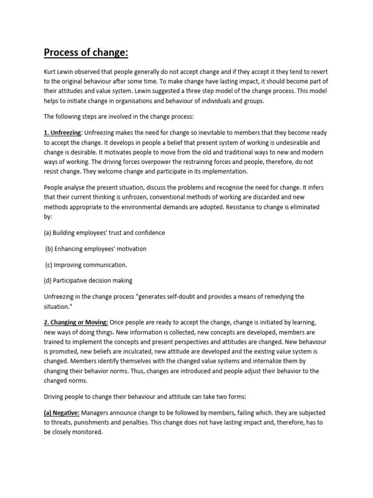 Lewin's Change Model Explained | PDF | Behavior | Force