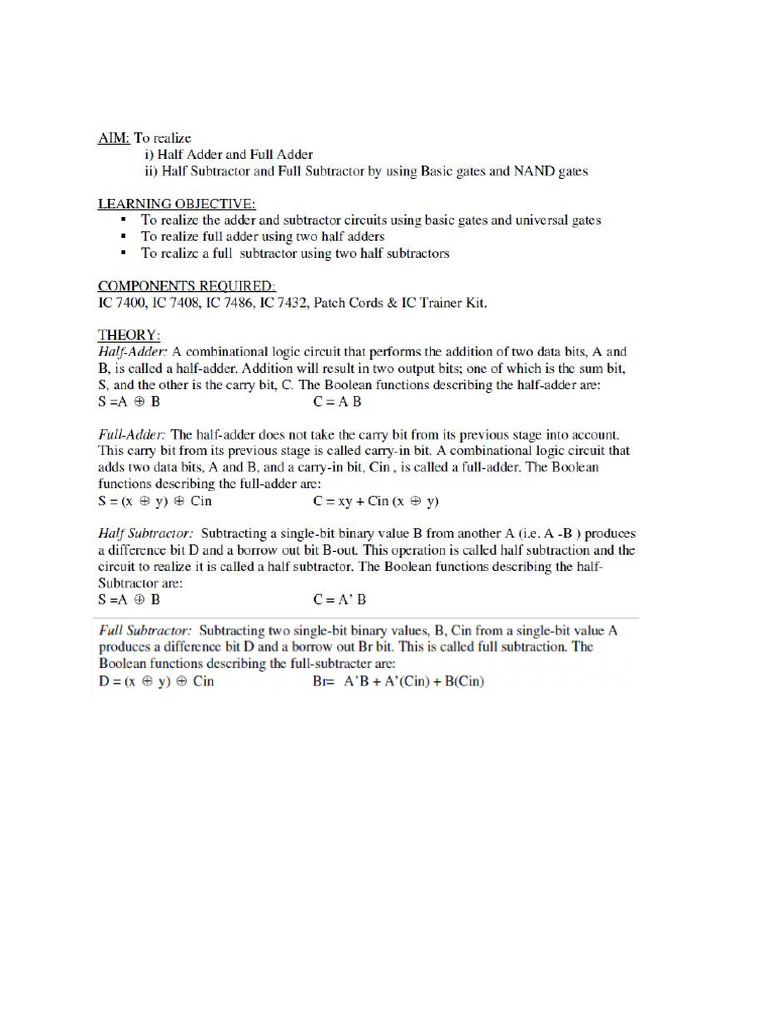 Full Subtractor with NAND Gates | PDF