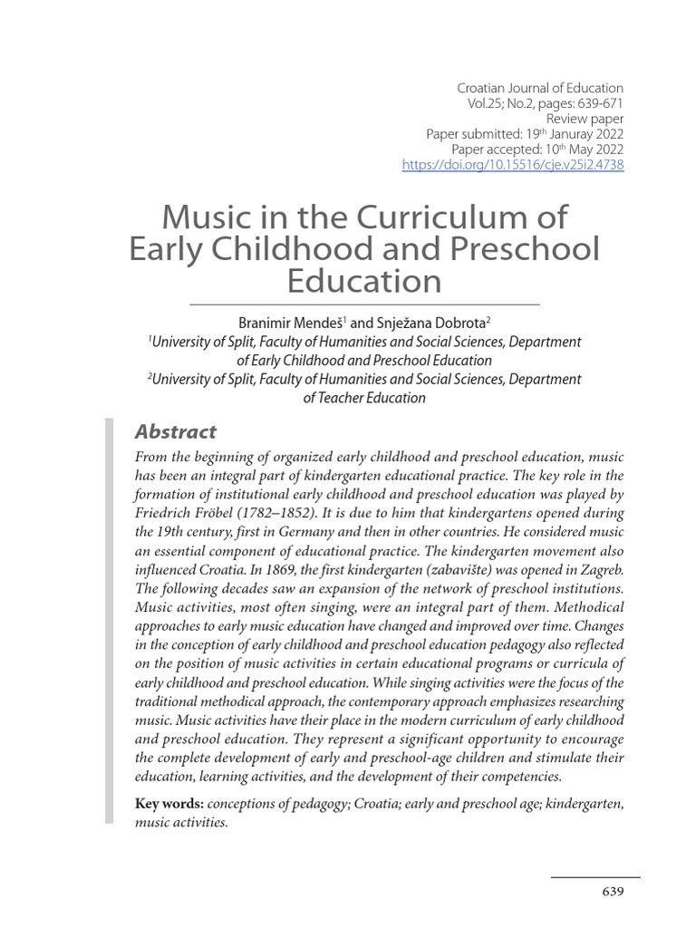 Music's Role in Early Childhood Education | PDF | Preschool | Kindergarten