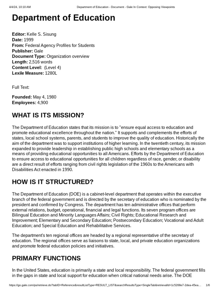 Overview of the U.S. Department of Education | PDF | United States ...
