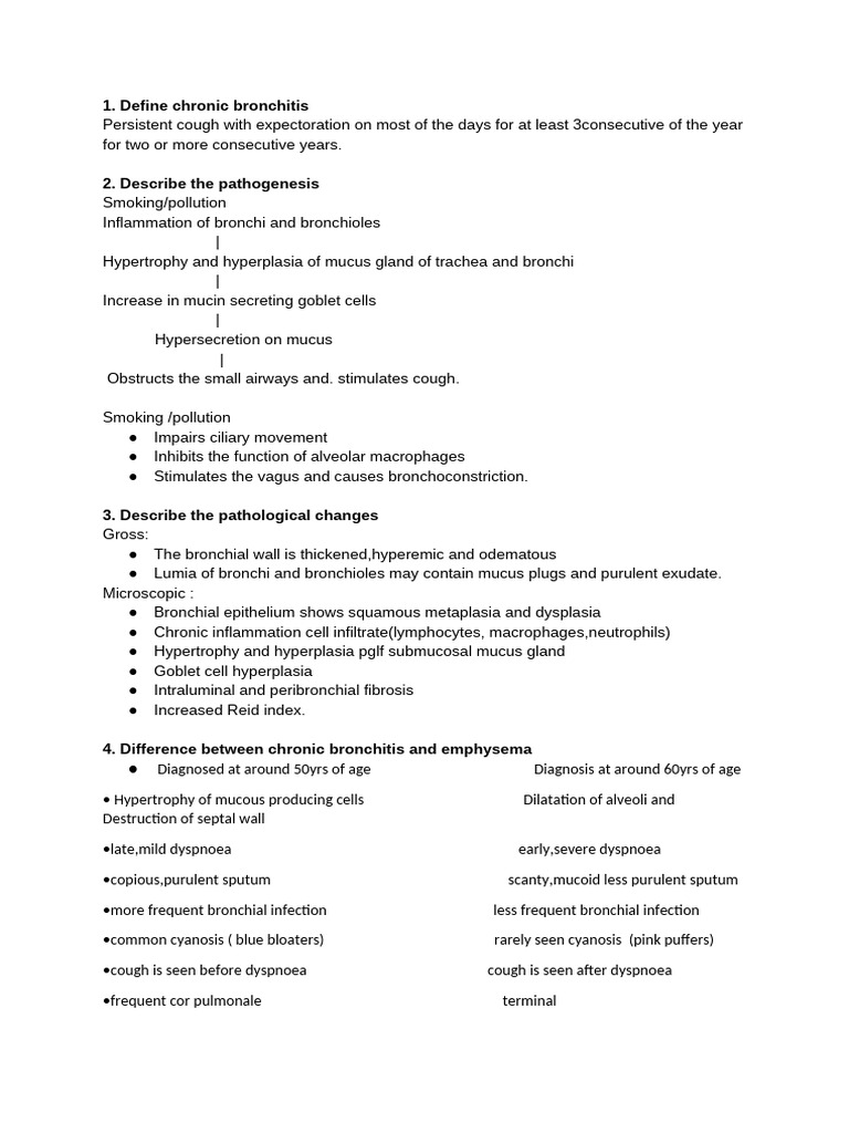 Chronic Bronchitis Overview and Comparison | PDF