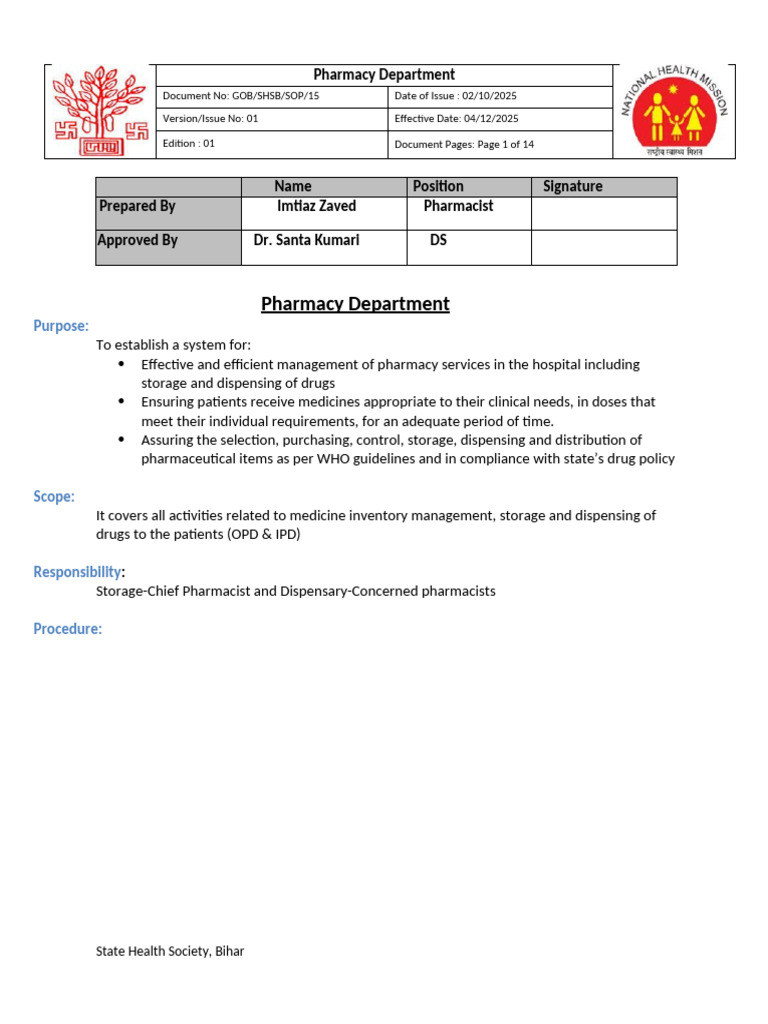 Pharmacy & Stores Manual | PDF | Pharmacy | Medical Prescription