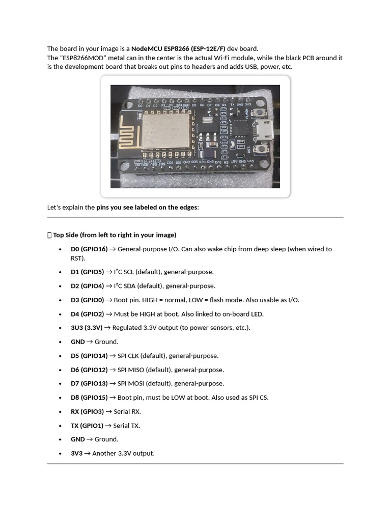NodeMCU ESP8266 Pinout Guide | PDF