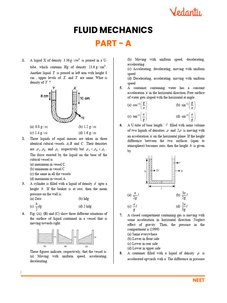 Fluid Mechanics NEET Practice Questions | PDF | Drop (Liquid) | Viscosity
