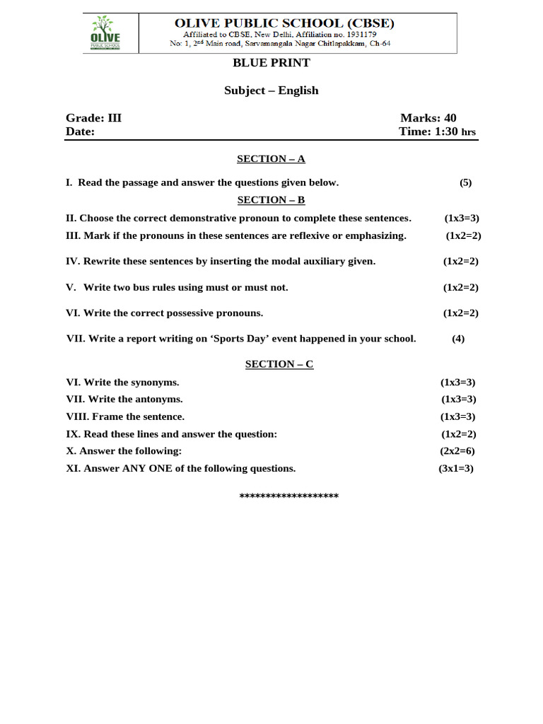 Grade - 3 Pa3 (Blue Print) | PDF