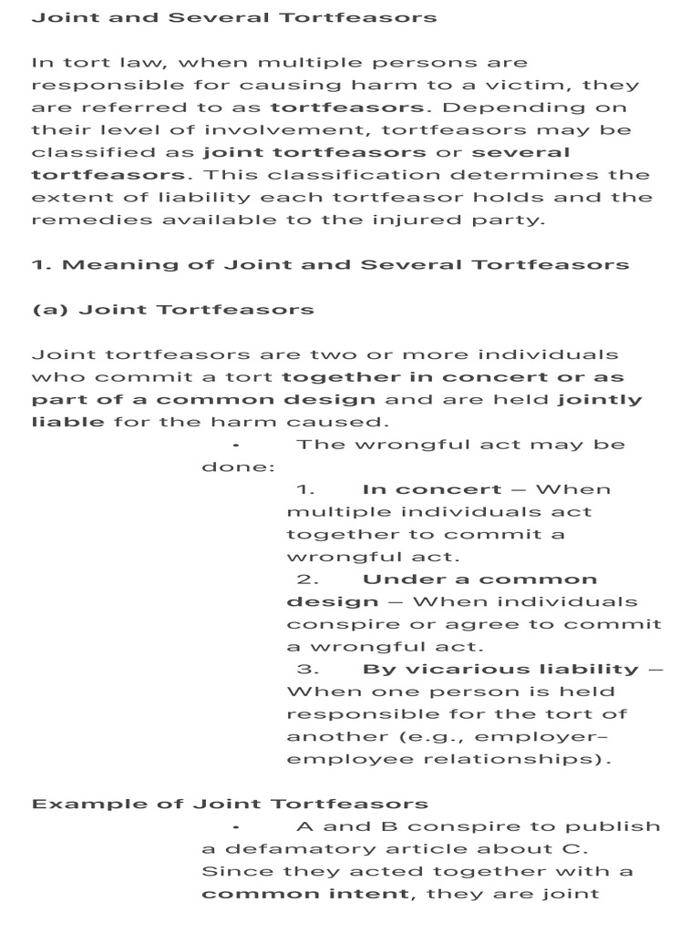 Understanding Joint and Several Tortfeasors | PDF | Tort | Legal Liability