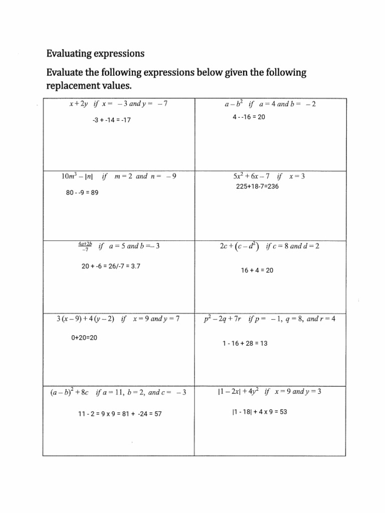 Jacob Lewis - Evaluating Expressions Practice Honors | PDF