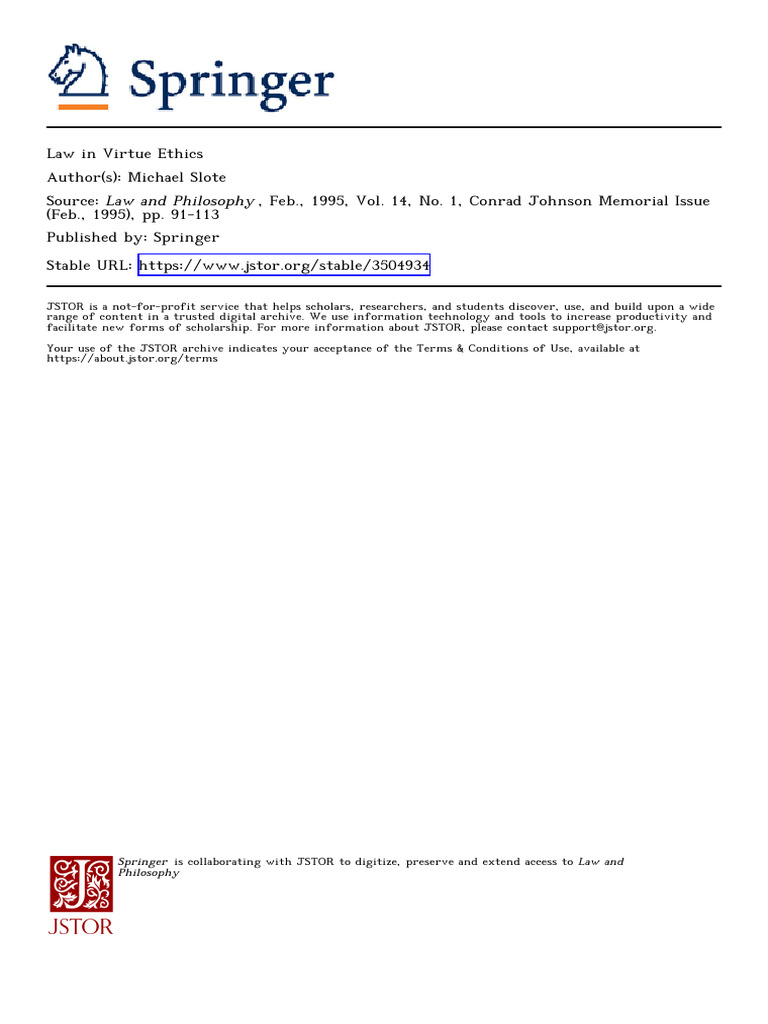 Law and Ethics in Virtue Theory | PDF | Virtue Ethics | Justice