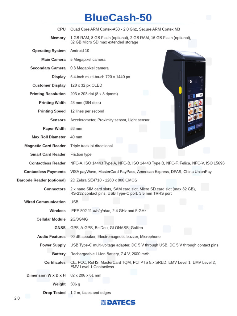 BlueCash-50: Specs & Features Overview | PDF