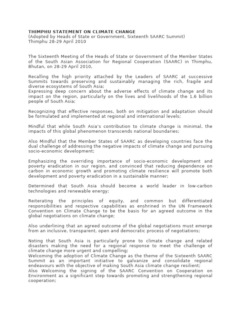 Thimphu Statement on Climate Change | PDF | Climate Change | Sustainability