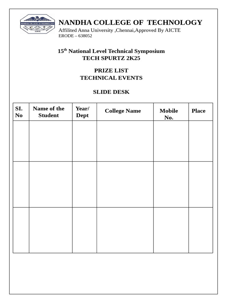 Tech Spurtz 2K25 Prize List | PDF