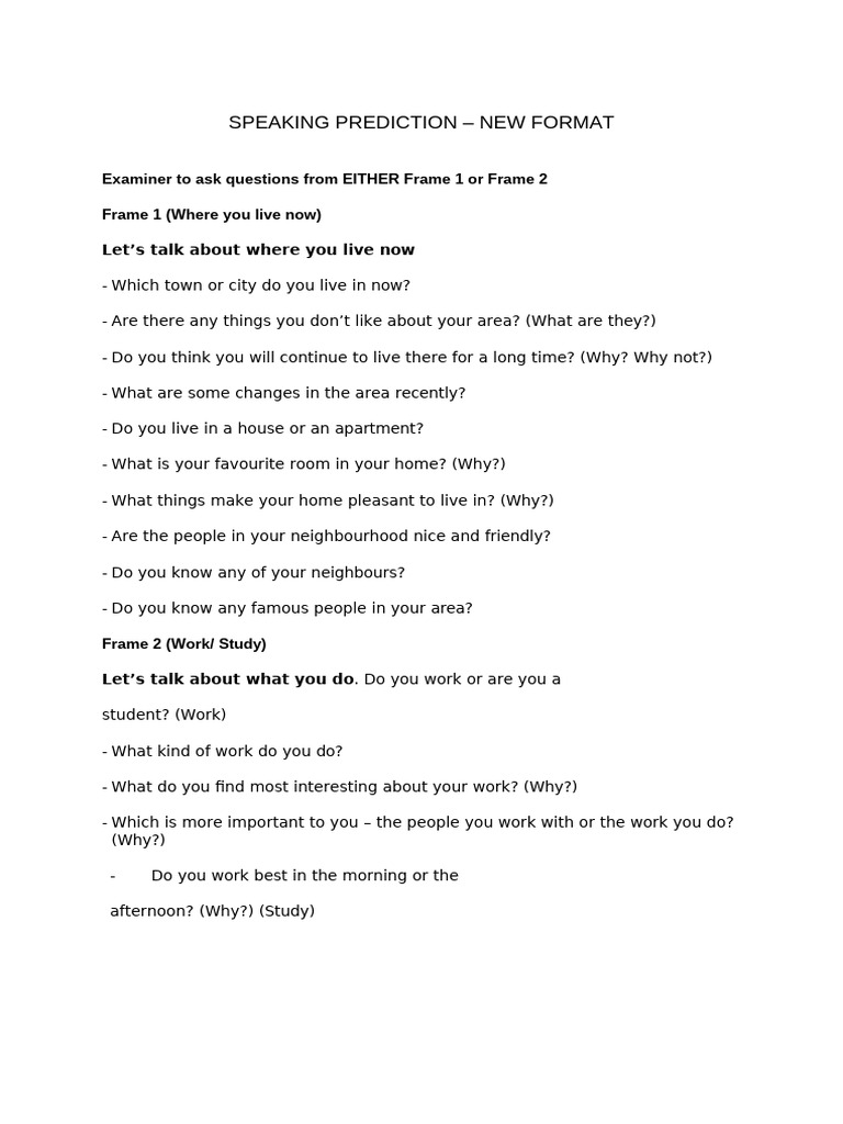 Speaking Prediction Exam Format Guide | PDF | Traffic Congestion | Traffic
