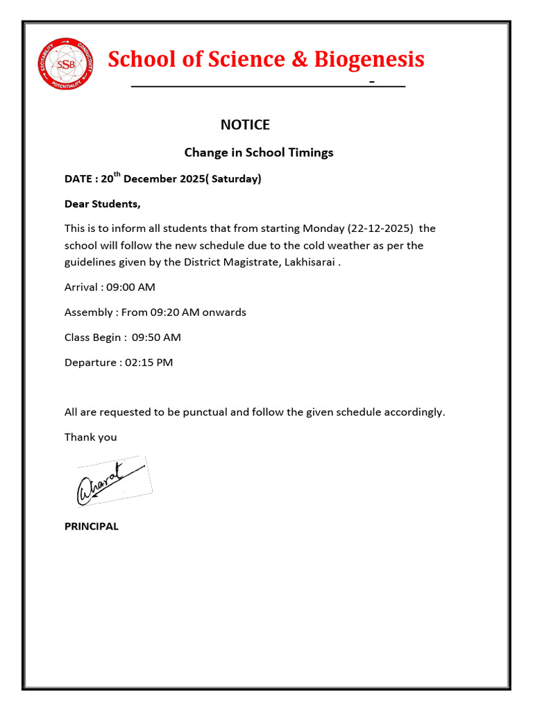 School Timings Change Notice | PDF