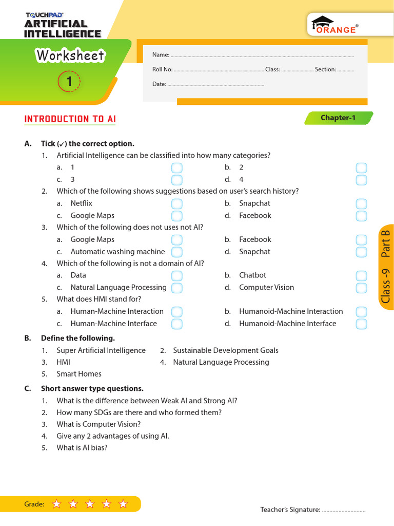 Worksheet: Introduction To Ai | PDF | Artificial Intelligence ...