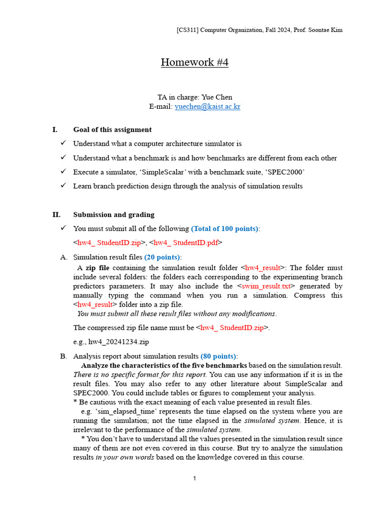 CS311 2024 Homework 4 | PDF | Computer Architecture | Computer Engineering
