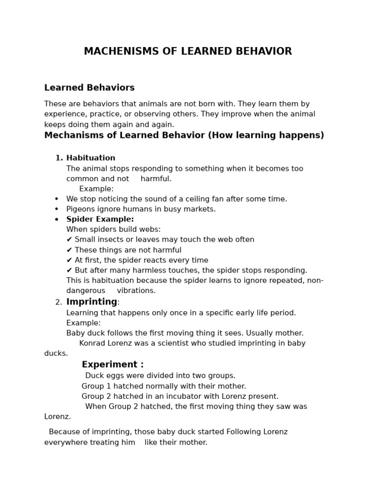 Mechanisms of Learned Behavior Explained | PDF | Ethology | Learning