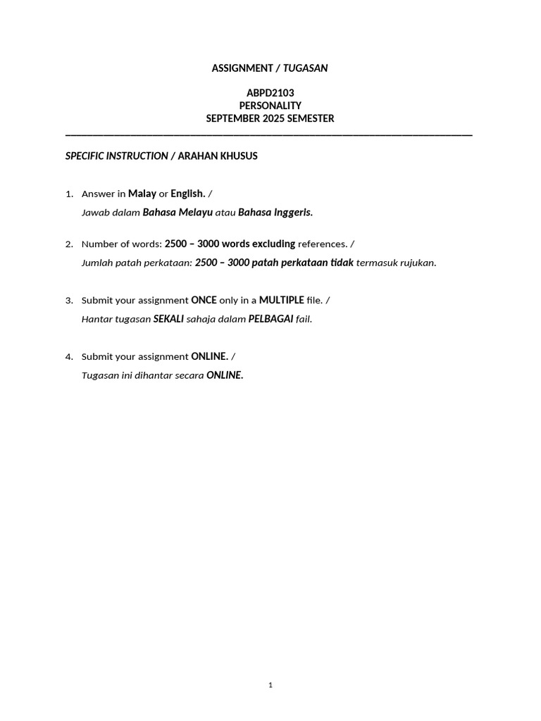 Personality Assignment Guidelines 2025 | PDF | Behavioural Sciences ...