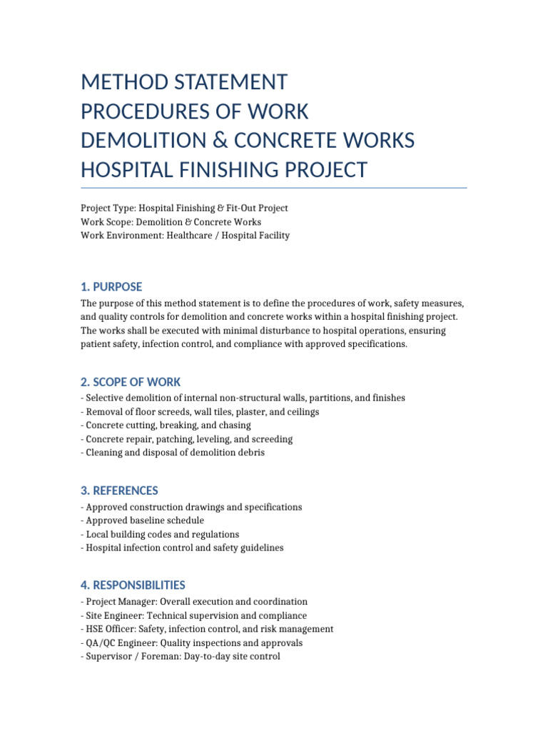 Hospital Demolition & Concrete Method Statement | PDF | Concrete ...