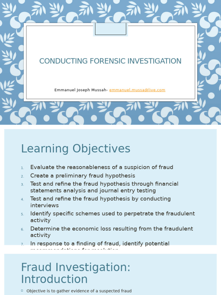 Forensic Investigation of Fraud Techniques | PDF | Audit | Hypothesis
