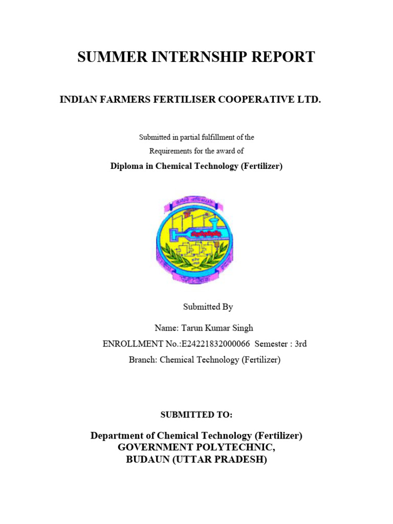 Summer Internship Report: IFFCO | PDF | Educational Stages
