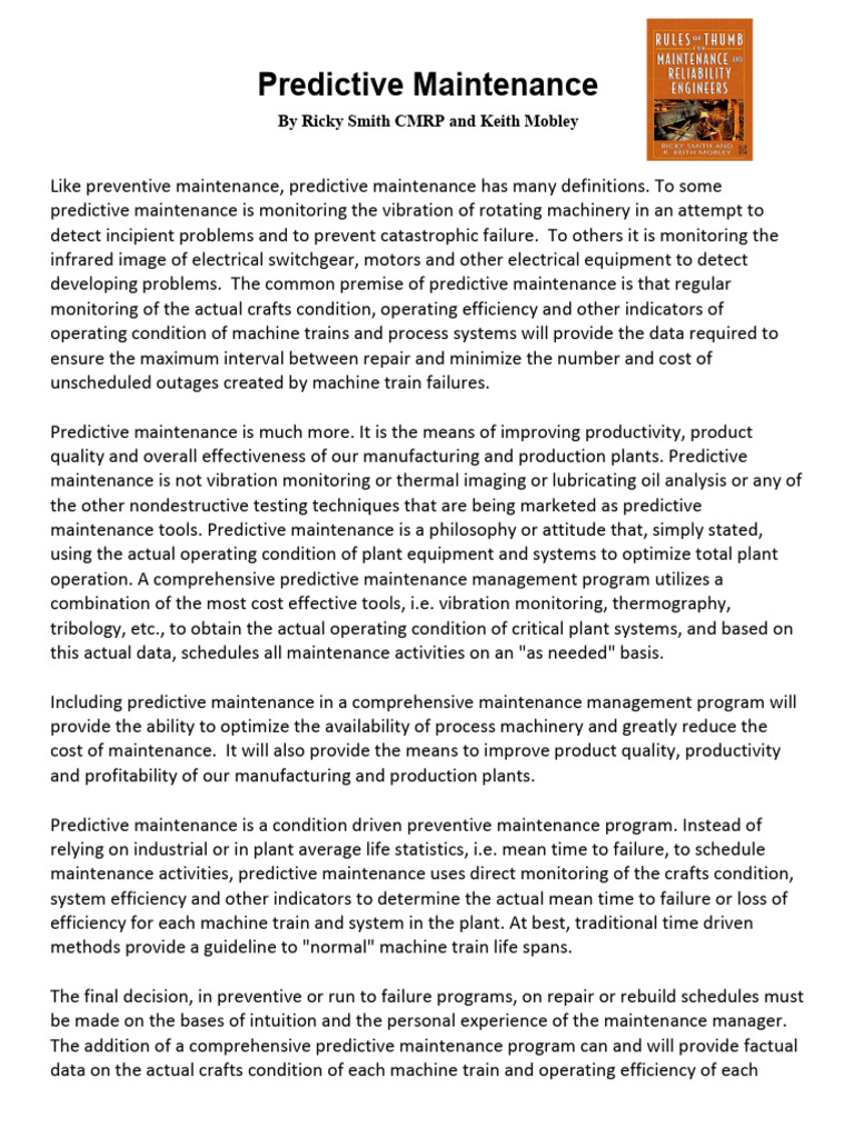 Understanding Predictive Maintenance Techniques | PDF | Reliability ...