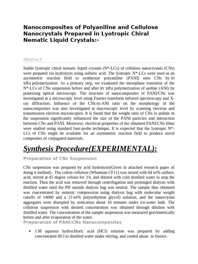 Nanocomposites of Polyaniline and Cellulose Nanocrystals Prepared in ...