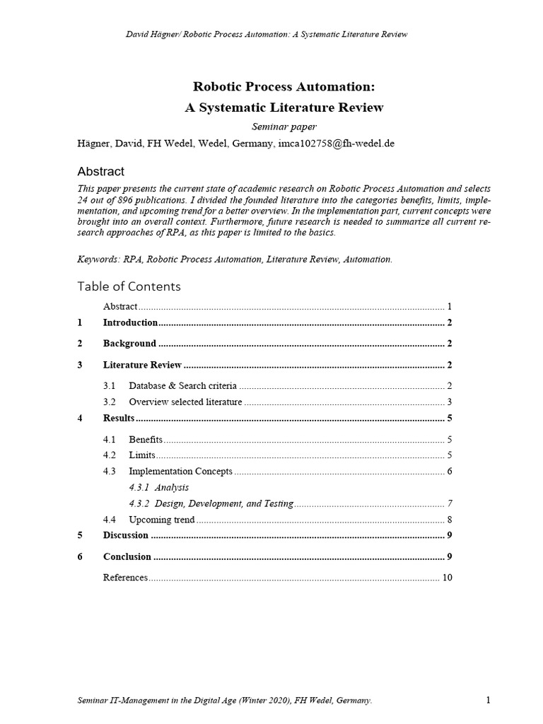 Haegner 2020 - Robotic Process Automation - A Systematic Literature ...