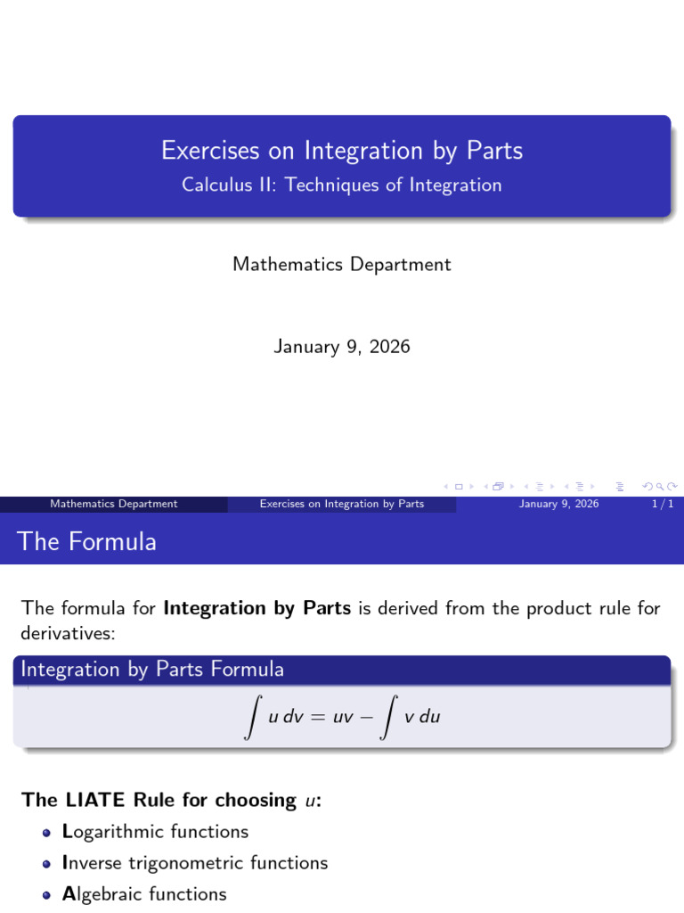 Exercises On Integration by Parts: Calculus II: Techniques of ...