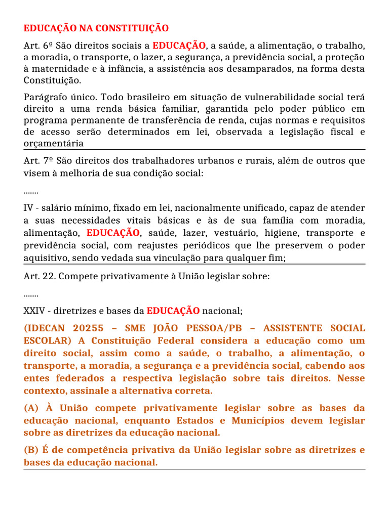 Educação como Direito Social na Constituição | PDF | Ministério ...