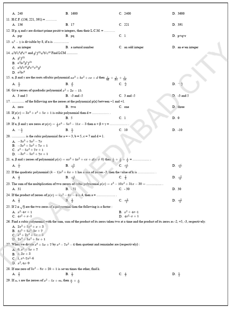 Math Problems on Polynomials and Probability | PDF | Circle | Area