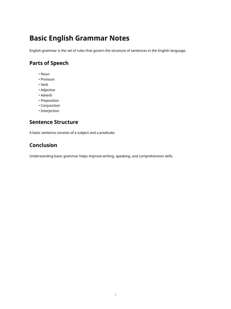 Basic English Grammar Notes | PDF
