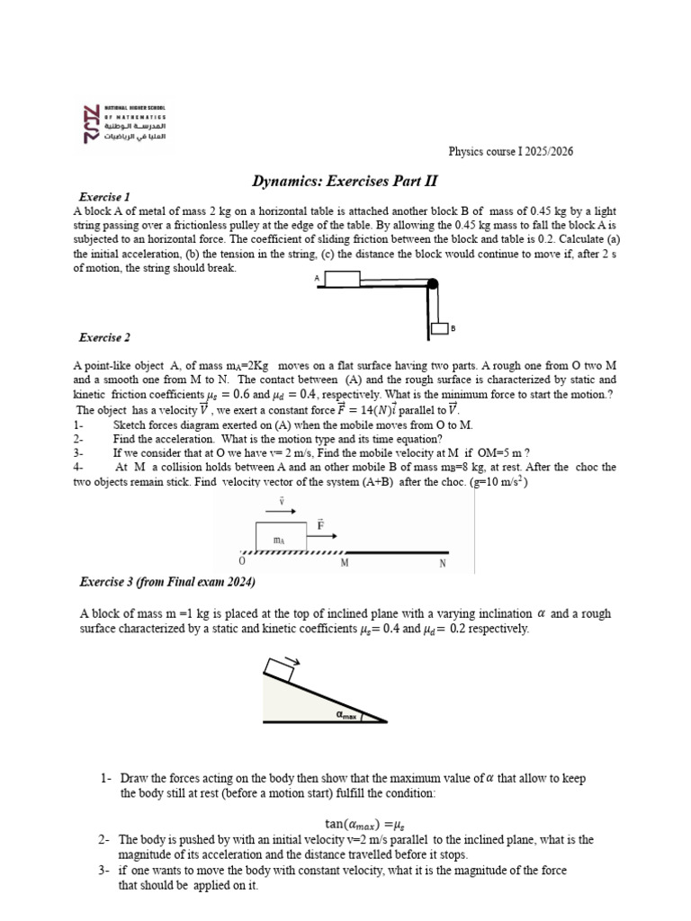 Physics Dynamics Exercises 2025/2026 | PDF | Force | Rotation Around A ...