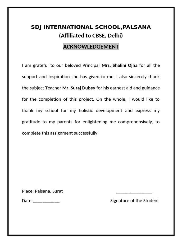 Acknowledgment for School Project | PDF