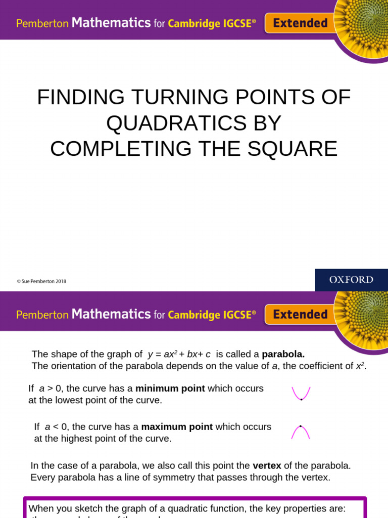 Finding Turning Points of Quadratic by Completing The Square | PDF ...