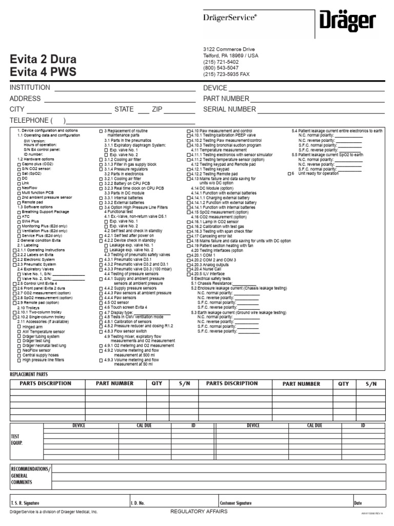 Draeger Evita 4 and 2 Dura PM Checklist | PDF | Pressure Measurement ...