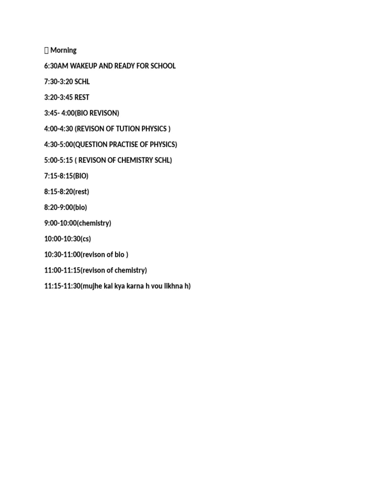 Daily Study Schedule for Students | PDF