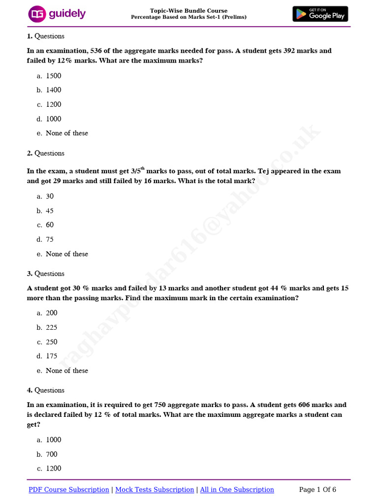 Exam Marks Calculation Questions PDF | PDF | Tests | Educational ...