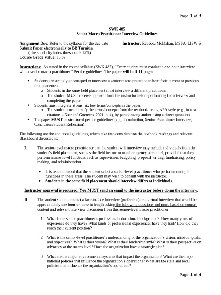 Senior Macro Practitioner Interview Guide | PDF | Apa Style