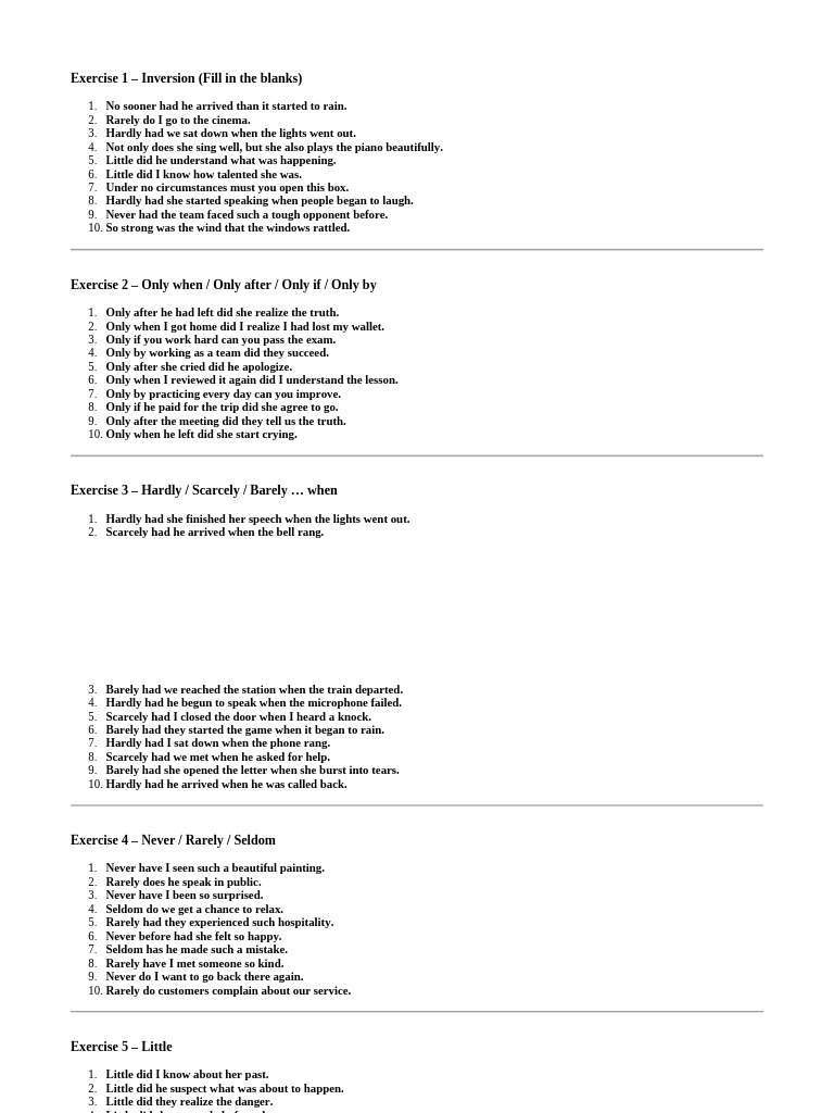 Inversion and Conditional Exercises | PDF