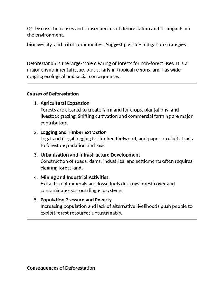 Causes and Consequences of Deforestation | PDF | Deforestation ...