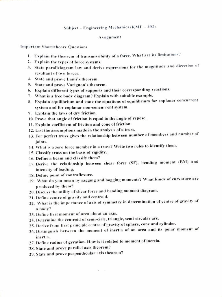 Engineering Mechanics Assignment Questions | PDF | Bending | Mechanical ...