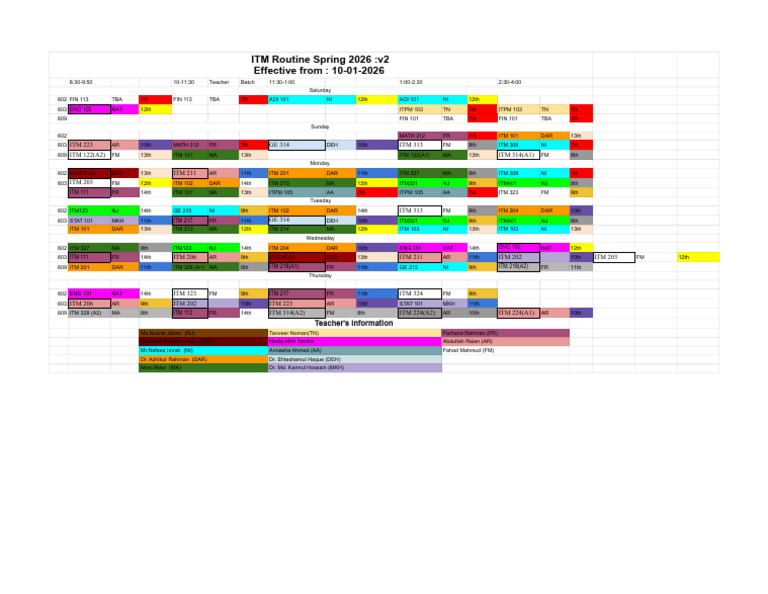 ITM Spring 2026 Class Schedule | PDF