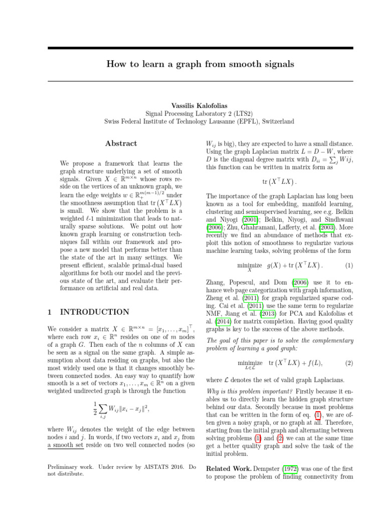 Learning Graphs from Smooth Signals | PDF | Mathematical Optimization ...