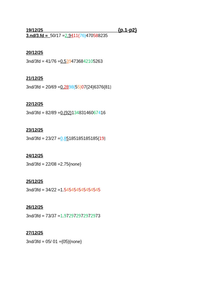 Daily 3nd/3fd Ratio Calculations | PDF